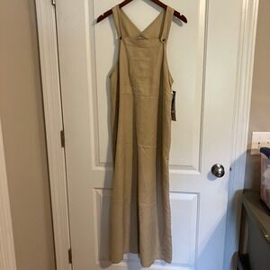 Directives VTG Overall Dress M Khaki Tan Side Buttons Maxi Length Lyocell Blend